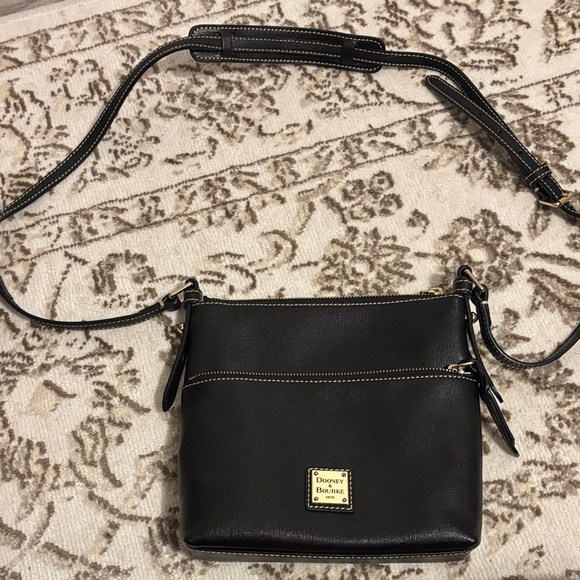 Dooney & Bourke Black Leather Crossbody Purse with Gold Accents - Picture 1 of 15